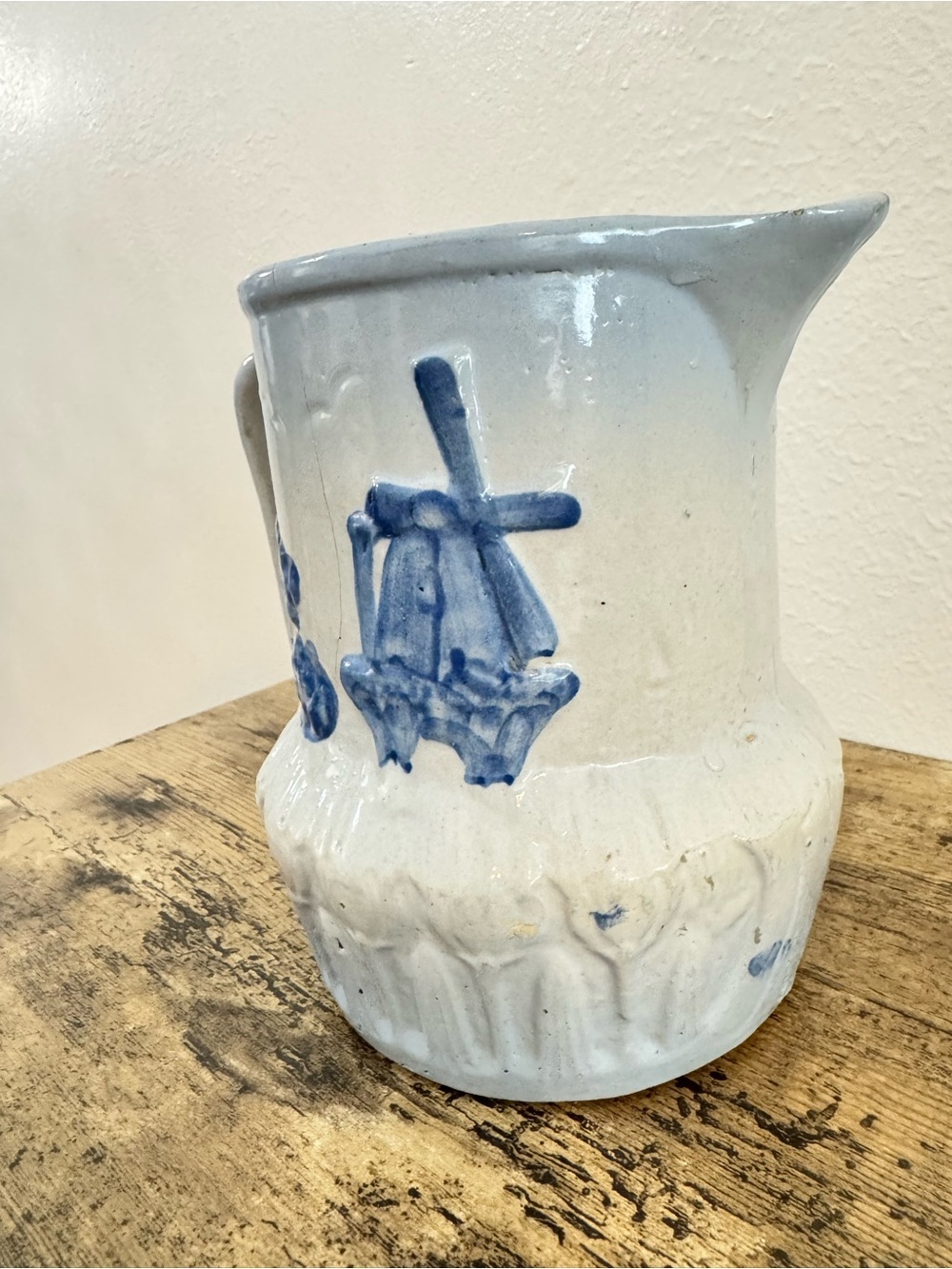 Blue & White Stoneware Pitcher Windmill Dutch Farmhouse Decor - Picture 8 of 12